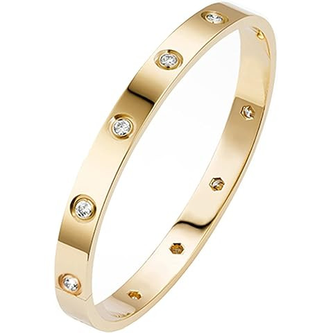 PAVOI 14K Gold Plated Love Bangle Bracelets for Women | Waterproof Stainless Steel Cubic Zirconia... | Amazon (US)