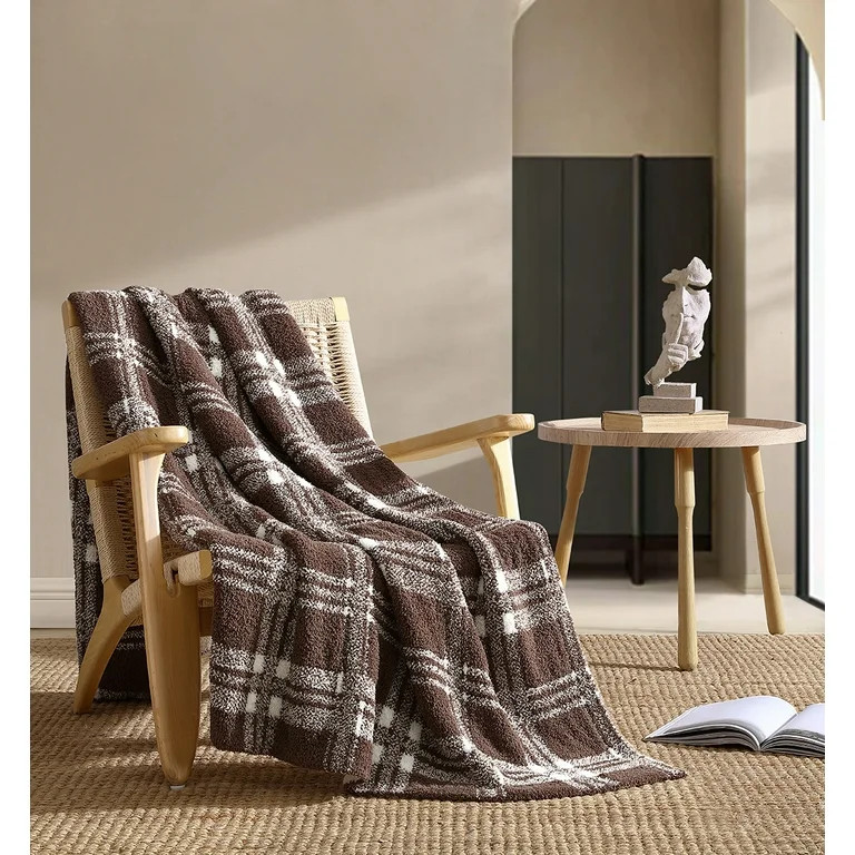 Better Homes & Gardens Cozy Knit Throw Blanket, Brown Plaid, 50" x 72" | Walmart (US)