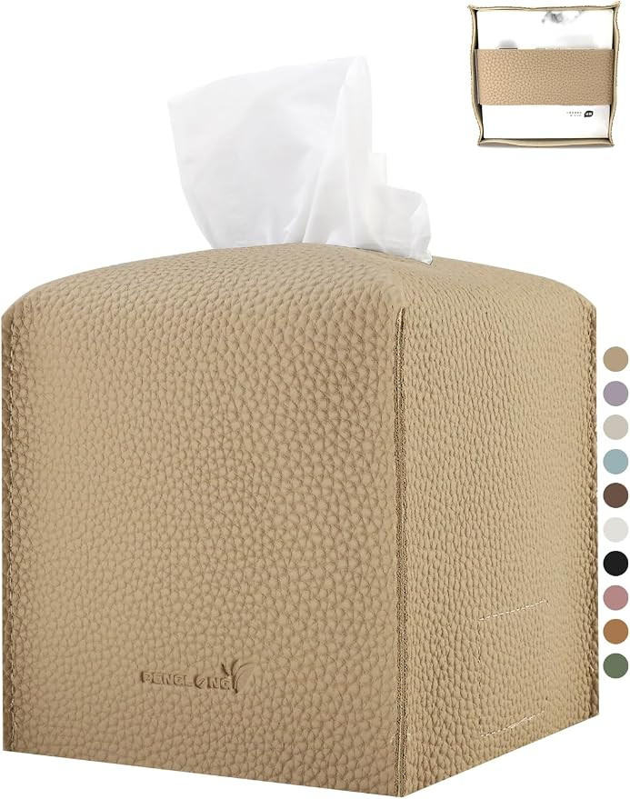 Tissue Box Cover 5X5X5'' PU Leather Tissue Holder Square Tissue Cube Box Organizer for Bathroom V... | Amazon (US)