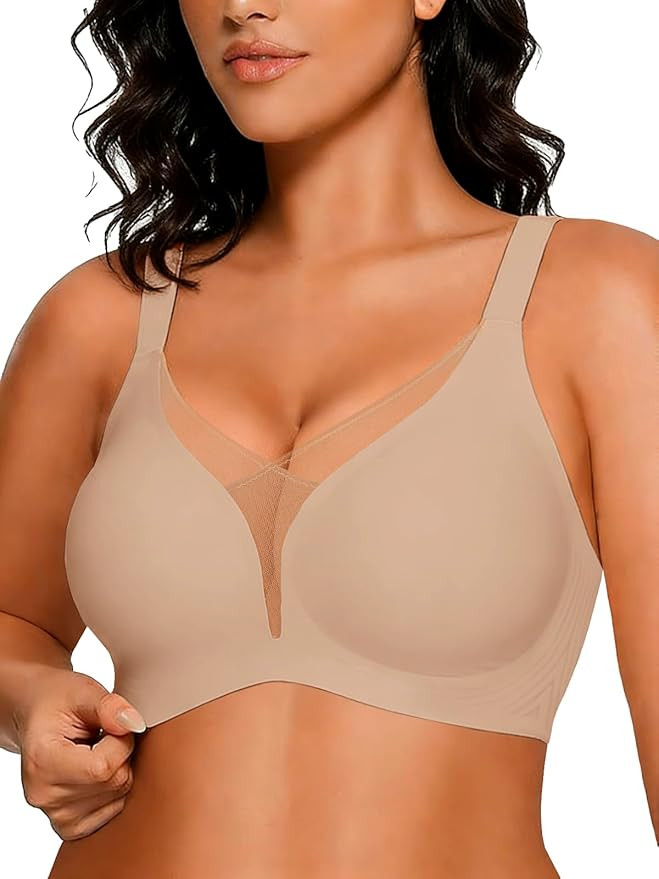 COCOMARTS Jelly Bras for Women No Underwire Push Up Deep V Mesh Comfort T Shirt Bralette Wireless... | Amazon (US)