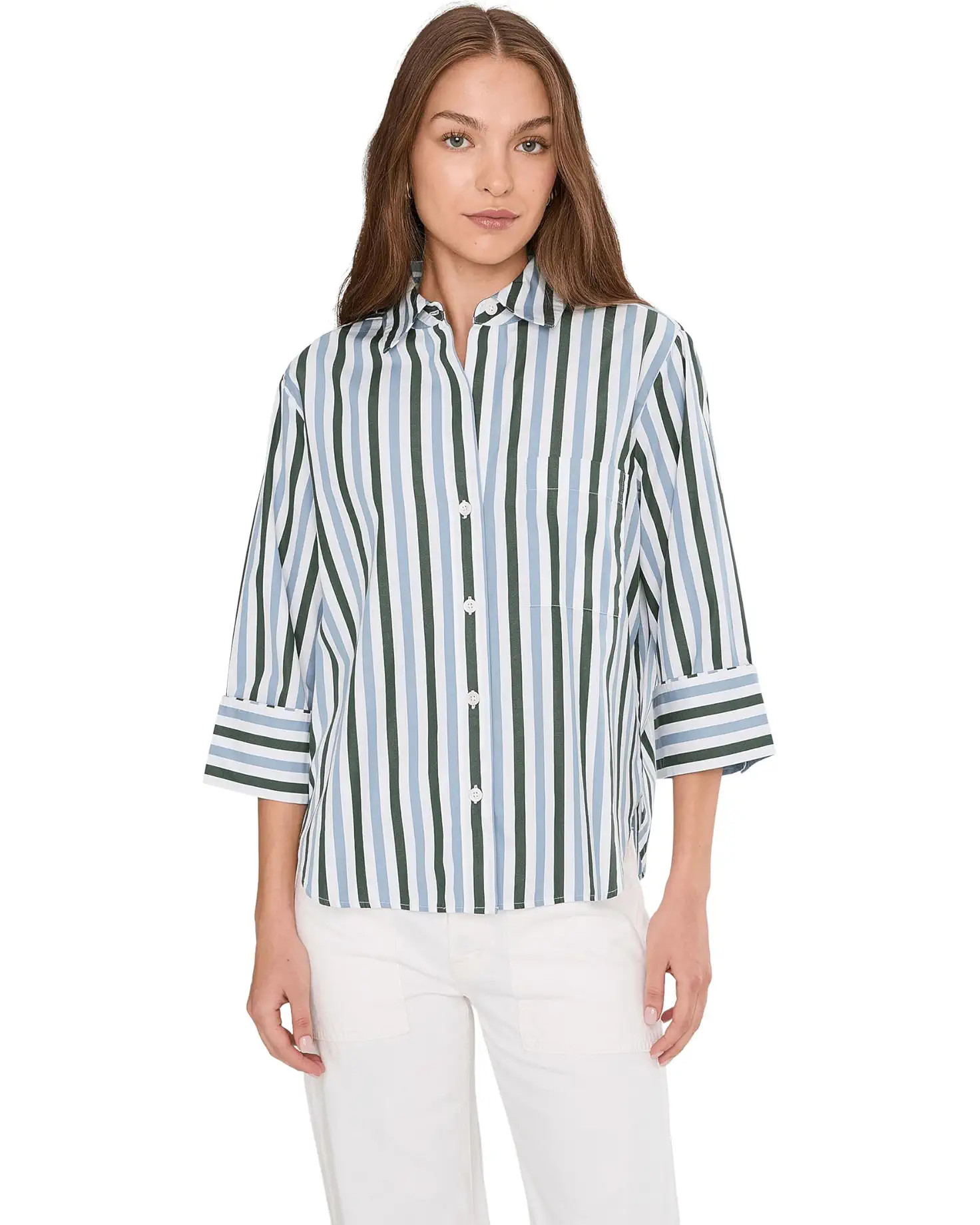 Women's Madewell Y Neck Shirt With Adjustable Sleeve | Zappos