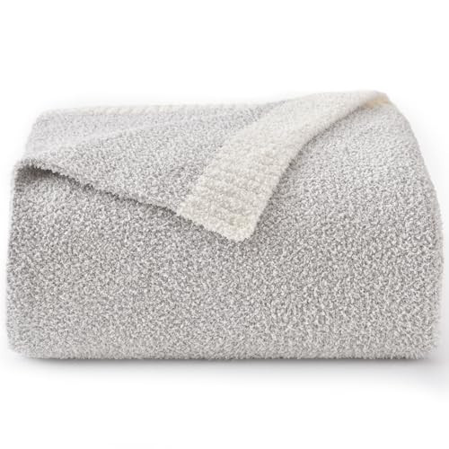 Znhinery Cozy Knit Throw Blanket, Soft Washable Knitted Blanket for Bed Couch Boucle Feather Knit Blanket Oversized Coastal Blanket Indoor Outdoor Chunky Knit Blankets (Grey, Throw 50"x 60") | Amazon (US)
