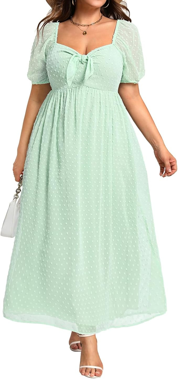 Plus Size Summer Dress - 2026 Graduation Beach Wedding Guest Tie Front Maxi Sundress | Amazon (US)
