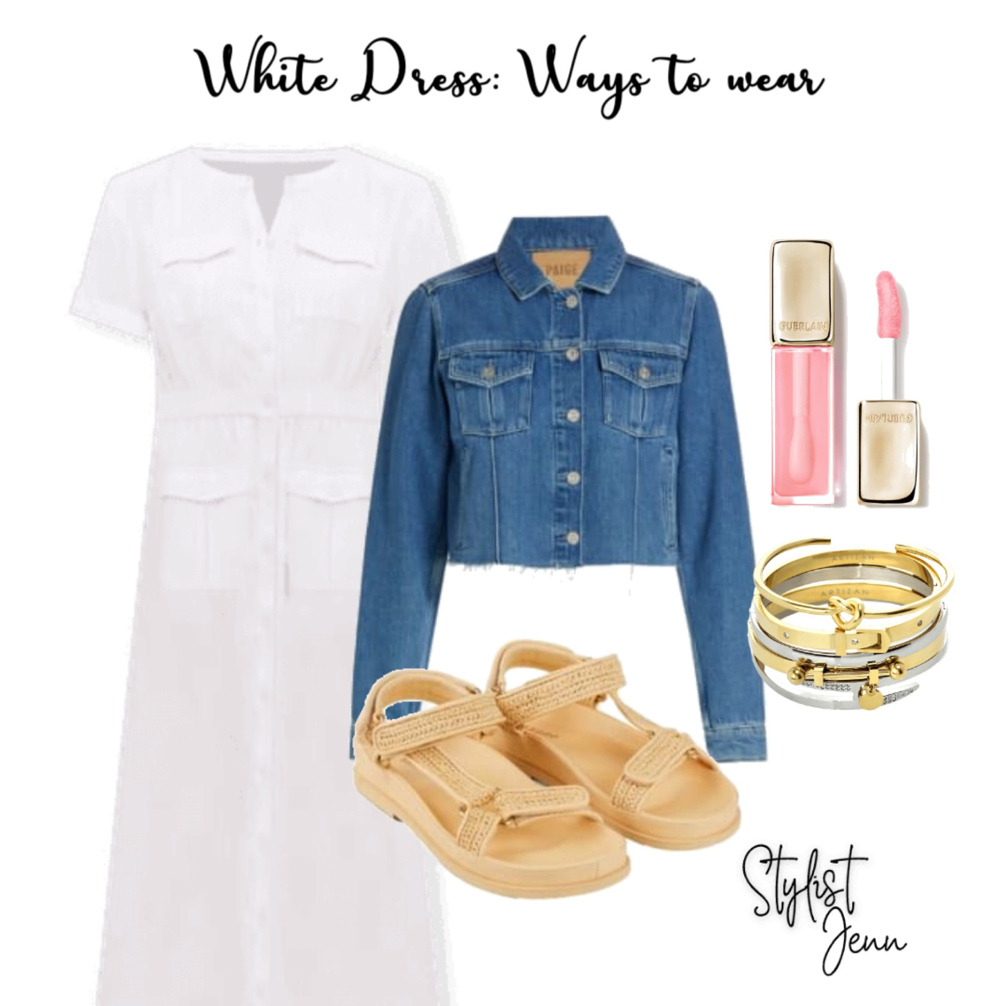 White dress- ways to wear🥰 
A great white dress means unlimited possibilities.  Paired with a denim jacket and sandals for an easy, chic look. 
And this dress is a steal right now from Loft! 

#LTKFindsUnder50 #LTKStyleTip #LTKSummerSales