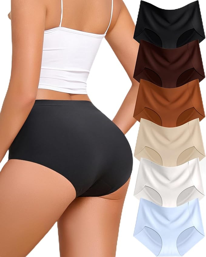 DWGVVX 6 Pack Womens Underwear Seamless Sexy Full Coverage Panties Briefs No Show Fall Clothes Li... | Amazon (US)