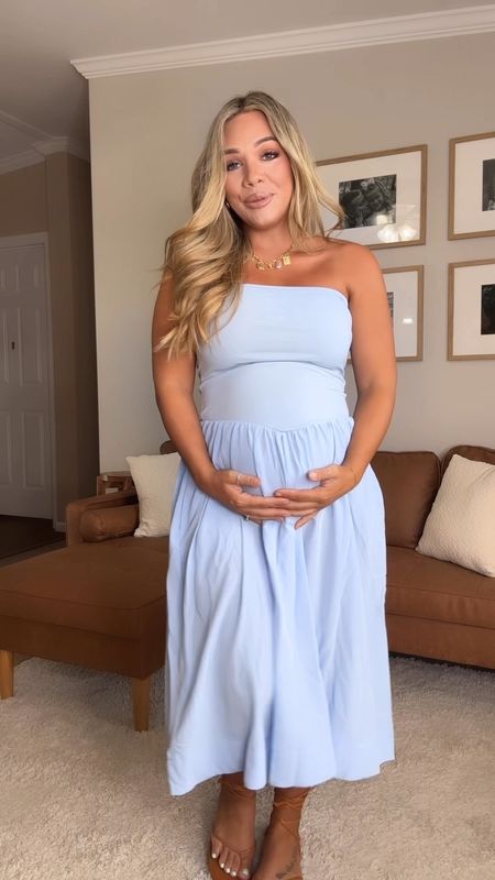I’m 23 weeks pregnant wearing a size medium. I do say it fits TTS. I’m 5’2”. It’s available in 5 colors & patterns & is only $22!!! Dress this up or wear it more casually like I did here. 

#LTKBump #LTKFindsUnder50 #LTKStyleTip