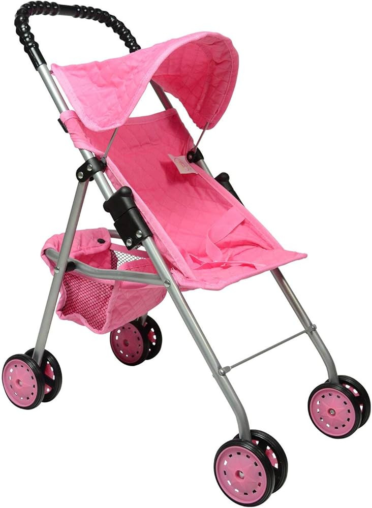 The New York Doll Collection My First Doll Stroller with Basket, Foldable Doll Stroller (Pink Qui... | Amazon (US)