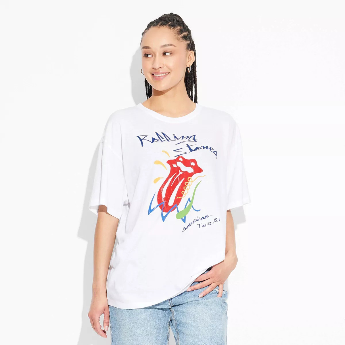 Women's The Rolling Stones Retro Oversized Short Sleeve Graphic T-Shirt - White | Target