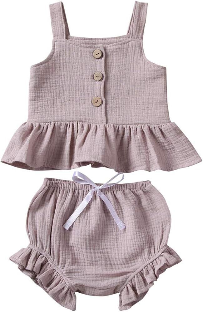DuAnyozu Toddler Kids Baby Girl Ruffle Linen Tank Top Vest+Bloomer Shorts Outfits Summer Two Piec... | Amazon (CA)