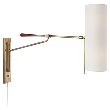 Frankfort Wall Sconce, 2-Light, Articulating, Hand-Rubbed Antique Brass, Linen Shade, 22.5"H (ARN... | Lighting Reimagined