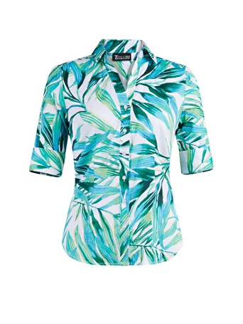 palm-print madison stretch shirt - secret snap - 7th avenue | New York & Company