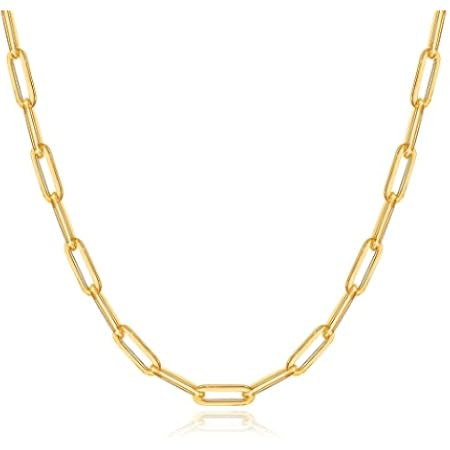 Reoxvo Dainty Gold Chain Choker Necklace for Women 14K Real Gold Plated Paperclip/Herringbone/Bea... | Amazon (US)