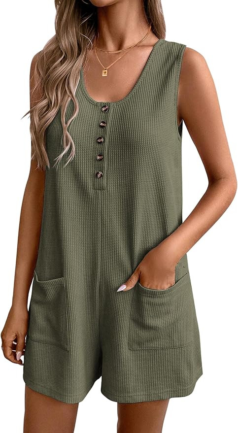 Ekouaer Women Rompers Waffle Summer Overalls Shorts Loose Jumpsuit with Pockets Casual 2025 Beach... | Amazon (US)