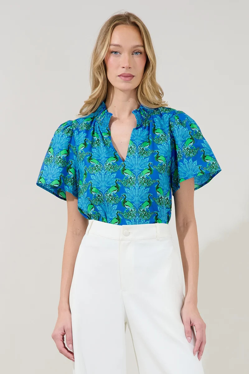 Barcy Smocked Top Peacock | Sugarlips