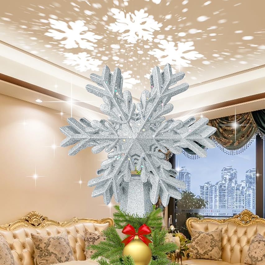Christmas Tree Topper Snowflake Christmas Tree Topper Lighted with LED Magic Rotating Projector and  | Amazon (US)
