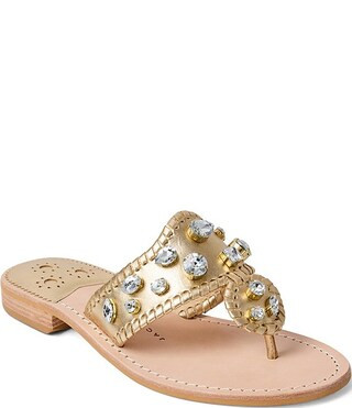 Jack Rogers Jacks Metallic Woven Leather Jewel Ornamented Flat Thong Sandals | Dillard's | Dillard's