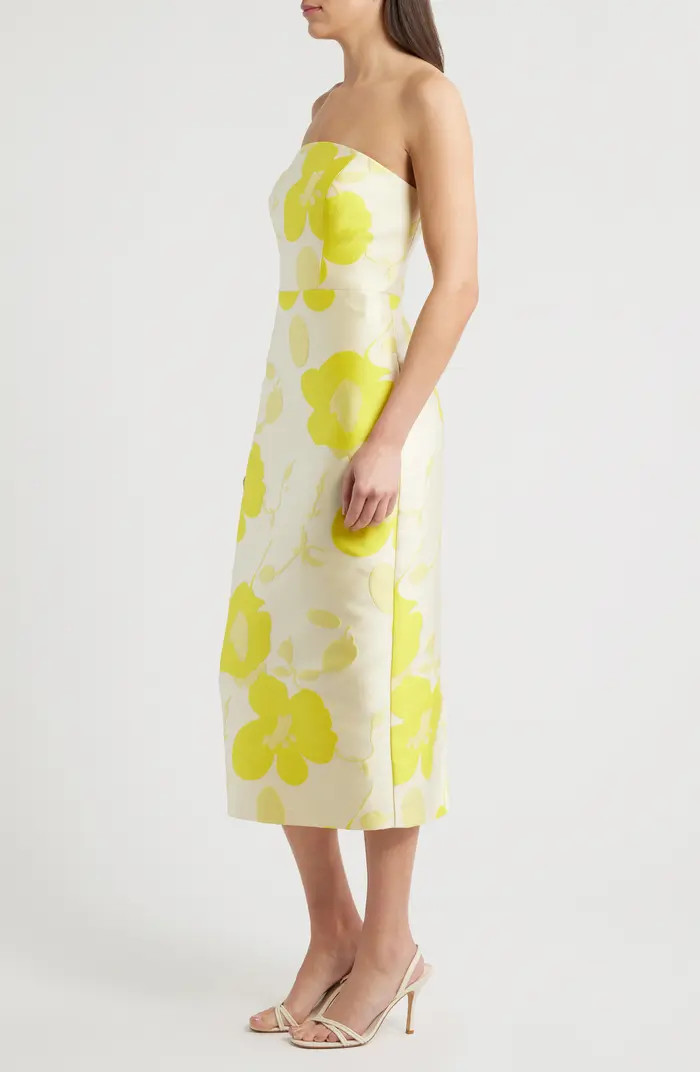 Floral Strapless Jacquard Midi Dress | Nordstrom