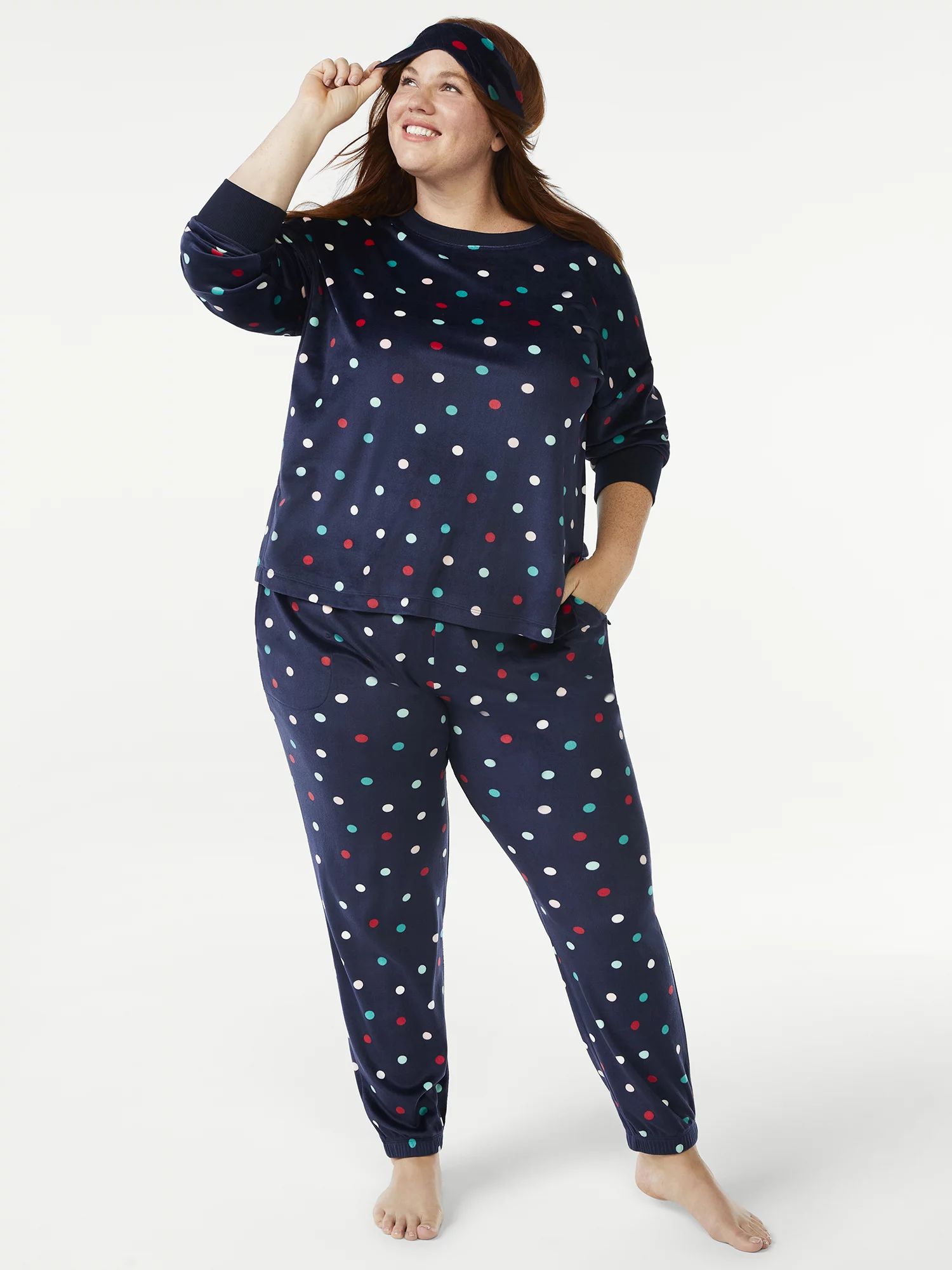 Joyspun Women's Velour Pajama Sleep Set with Eye Mask, 3-Piece, Sizes up to 3X - Walmart.com | Walmart (US)