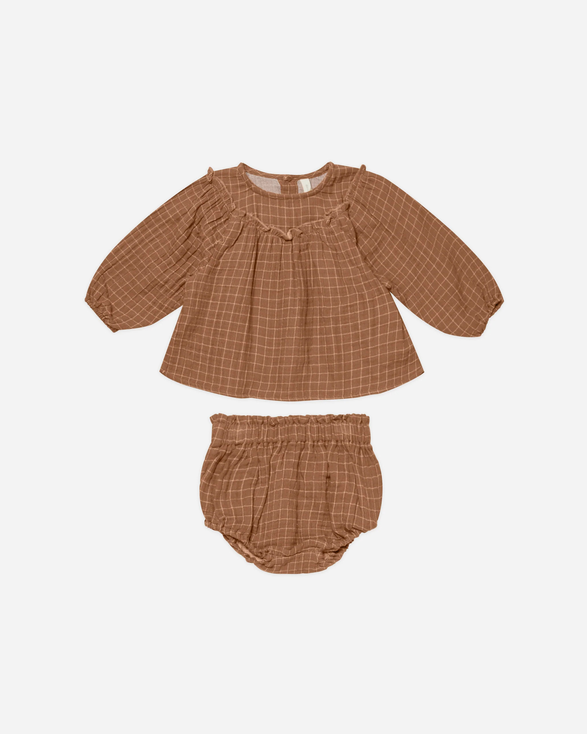 Balloon Sleeve Blouse + Bloomer Set || Cinnamon Grid | Rylee + Cru
