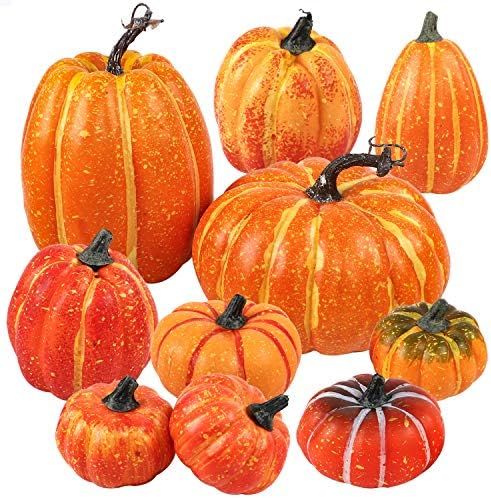Funarty 10pcs Artificial Pumpkins Assorted Size Fall Pumpkins for Autumn and Thanksgiving Decorating | Amazon (US)