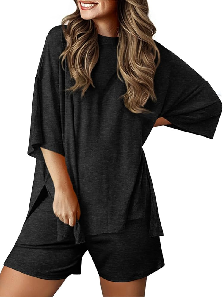 Imily Bela Women's Two Piece Lounge Set 2025 Summer Casual Oversized Shirts Biker Shorts Matching... | Amazon (US)