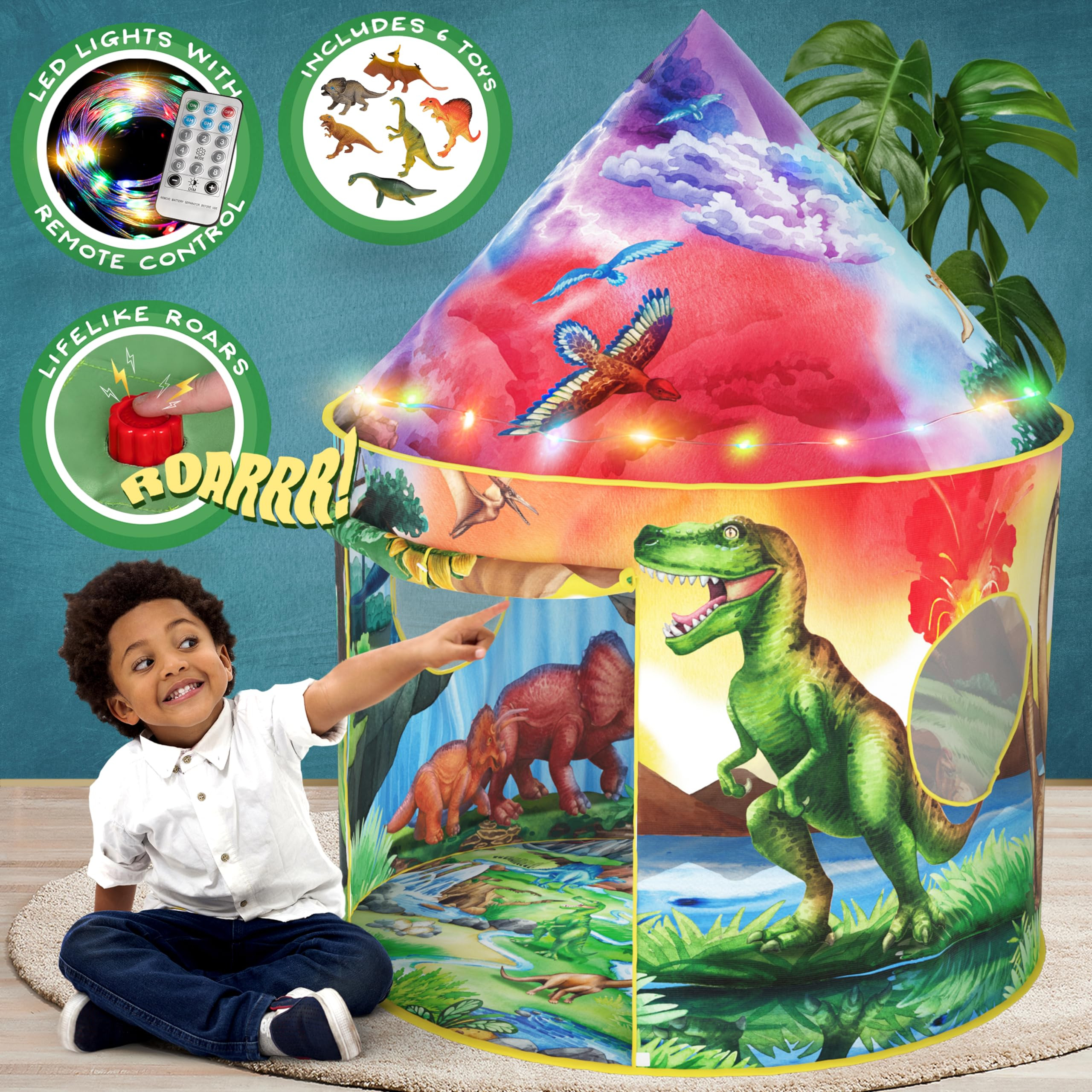 W&O Dinosaur Discovery Kids Tent with Roar Button, Dinosaur Toys and LED Lights - Epic Pop Up Ten... | Amazon (US)