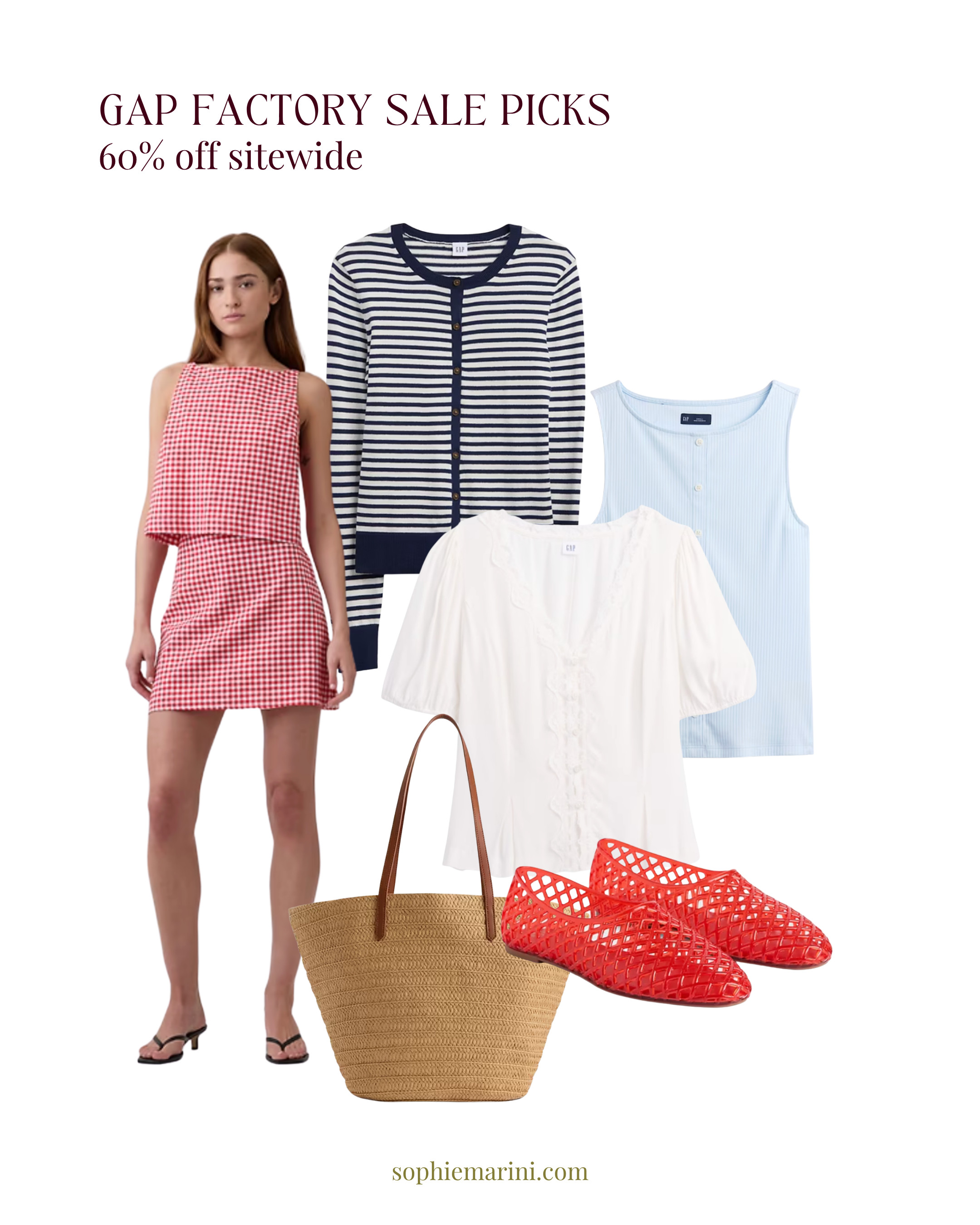 Gap Factory sale: 60% off almost everything sitewide until 4/14
[red gingham matching set, navy Crewneck Cardigan, Straw Tote Bag, red Jelly Ballet Flat, Relaxed Denim Chore Jacket, Ribbed Button-Up Top] 

 #LTKSeasonal