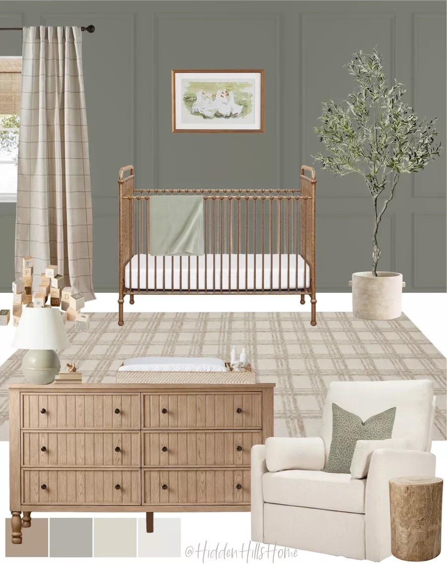 Nursery decor, green nursery, crib, glider chair, baby’s room, cute nursery mood board, nursery design inspo #nursery Wall Color is evergreen fog

#LTKSaleAlert #LTKBaby #LTKHome