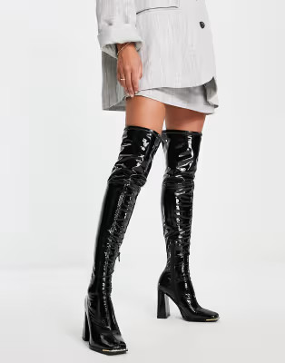 ALDO Cosmo over the knee boots in black patent | ASOS (Global)