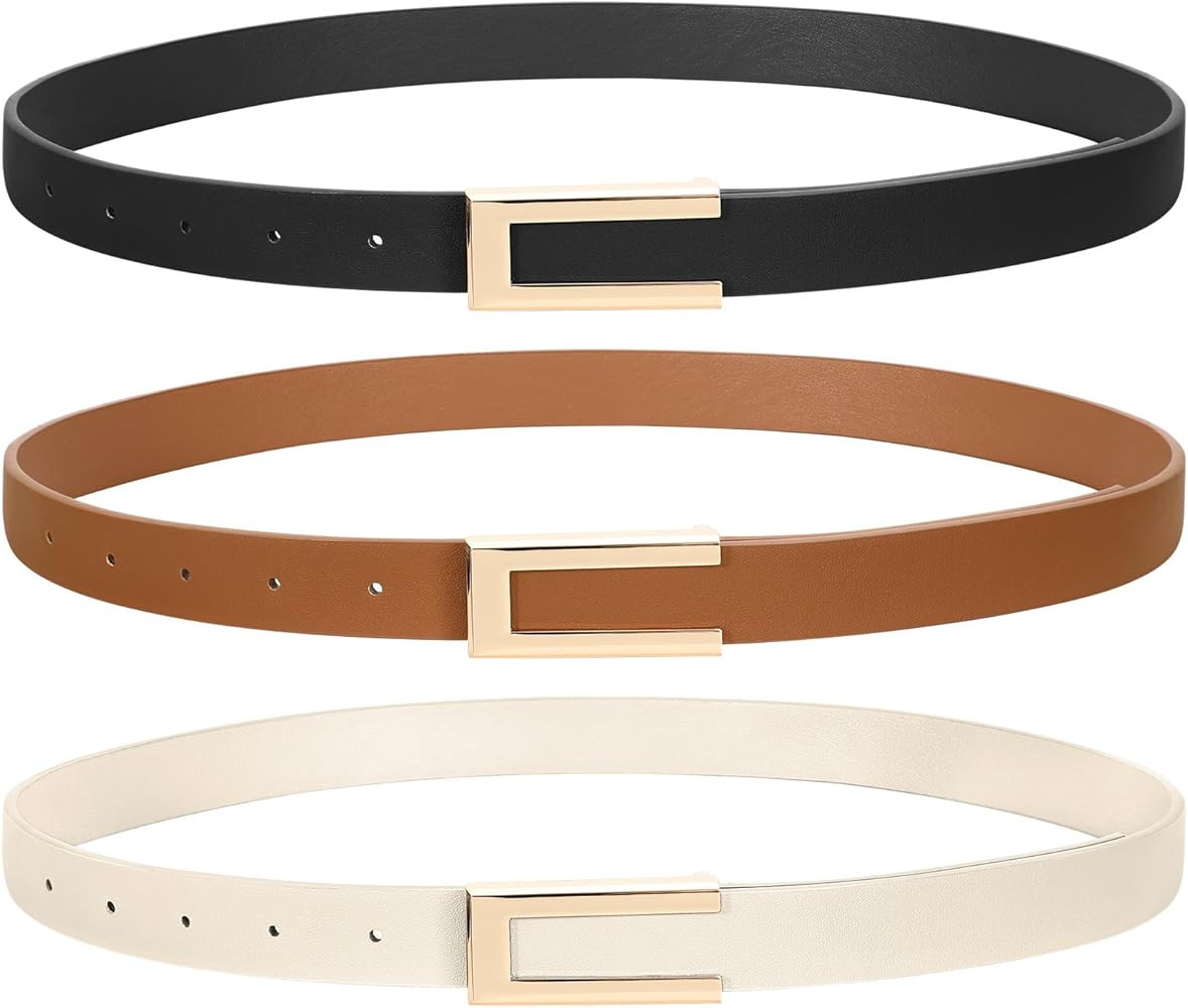 SUOSDEY 3 Pack Skinny Leather Belts for Women Jeans Belt for Dress with Alloy Buckle | Amazon (US)
