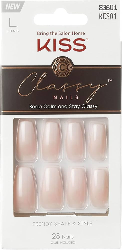KISS Classy Press On Nails, Nail glue included, Be-you-tiful', Beige, Long Size, Coffin Shape, In... | Amazon (US)