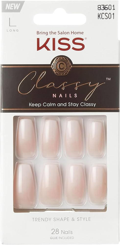 KISS Classy Press On Nails, Nail glue included, Be-you-tiful', Beige, Long Size, Coffin Shape, In... | Amazon (US)
