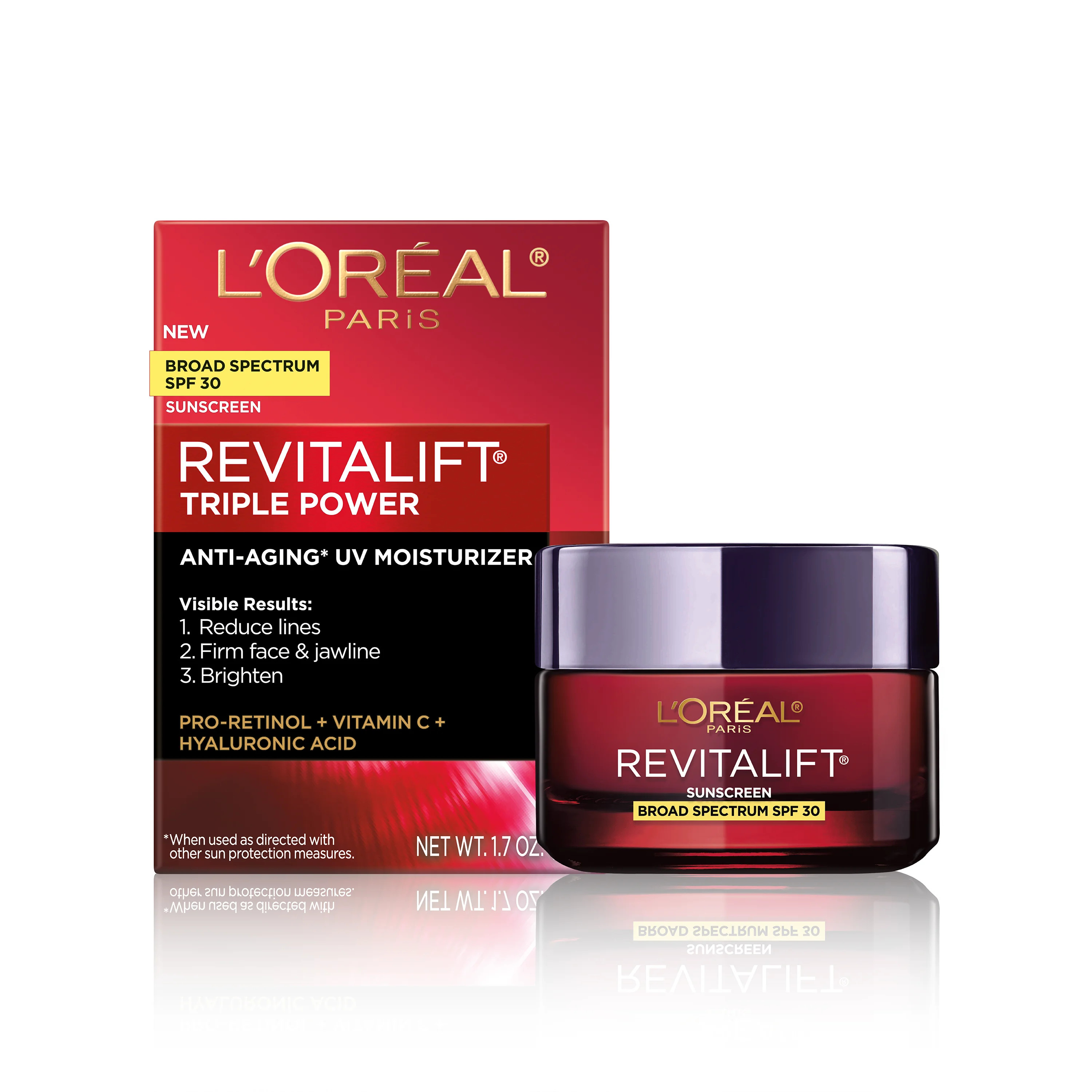 L'Oreal Paris Revitalift Triple Power Anti-Aging Face Moisturizer, Face and Neck, SPF 30, 1.7 oz | Walmart (US)