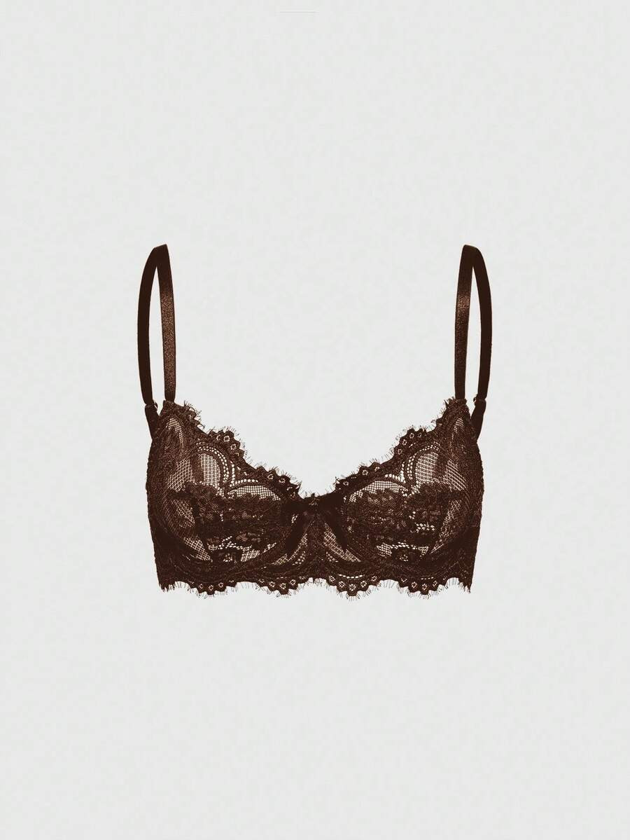 ROMWE Goth Floral Lace Underwire Triangle Cup Bra | SHEIN