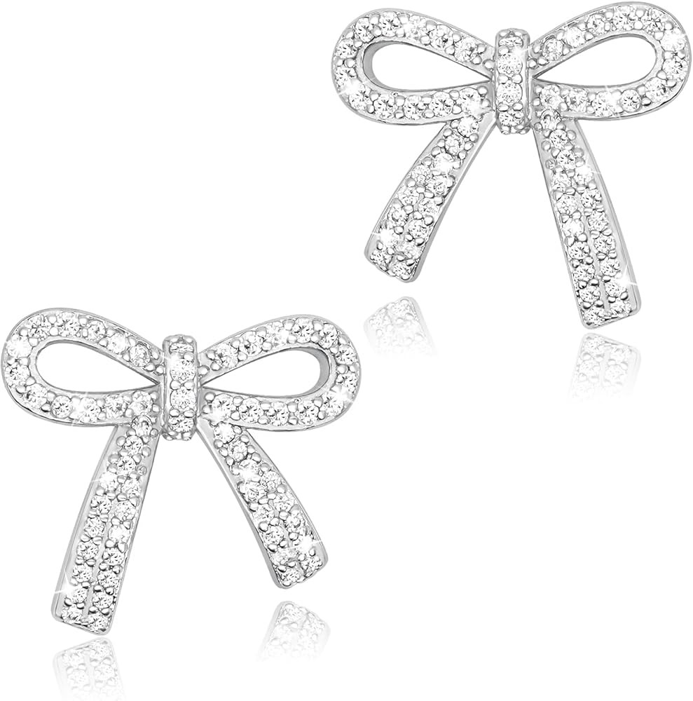 Bow Earrings for Women Gold Silver Bow Stud Earrings Cubic Zirconia Sparkly Rhinestone Piercing E... | Amazon (US)