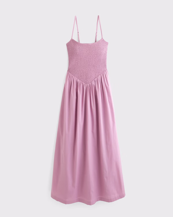 Dipped-Waist Smocked Midi Dress | Abercrombie & Fitch (US)
