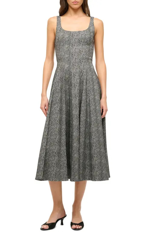 STAUD Wells Fit & Flare Midi Dress in Textured Herringbone at Nordstrom, Size 10 | Nordstrom