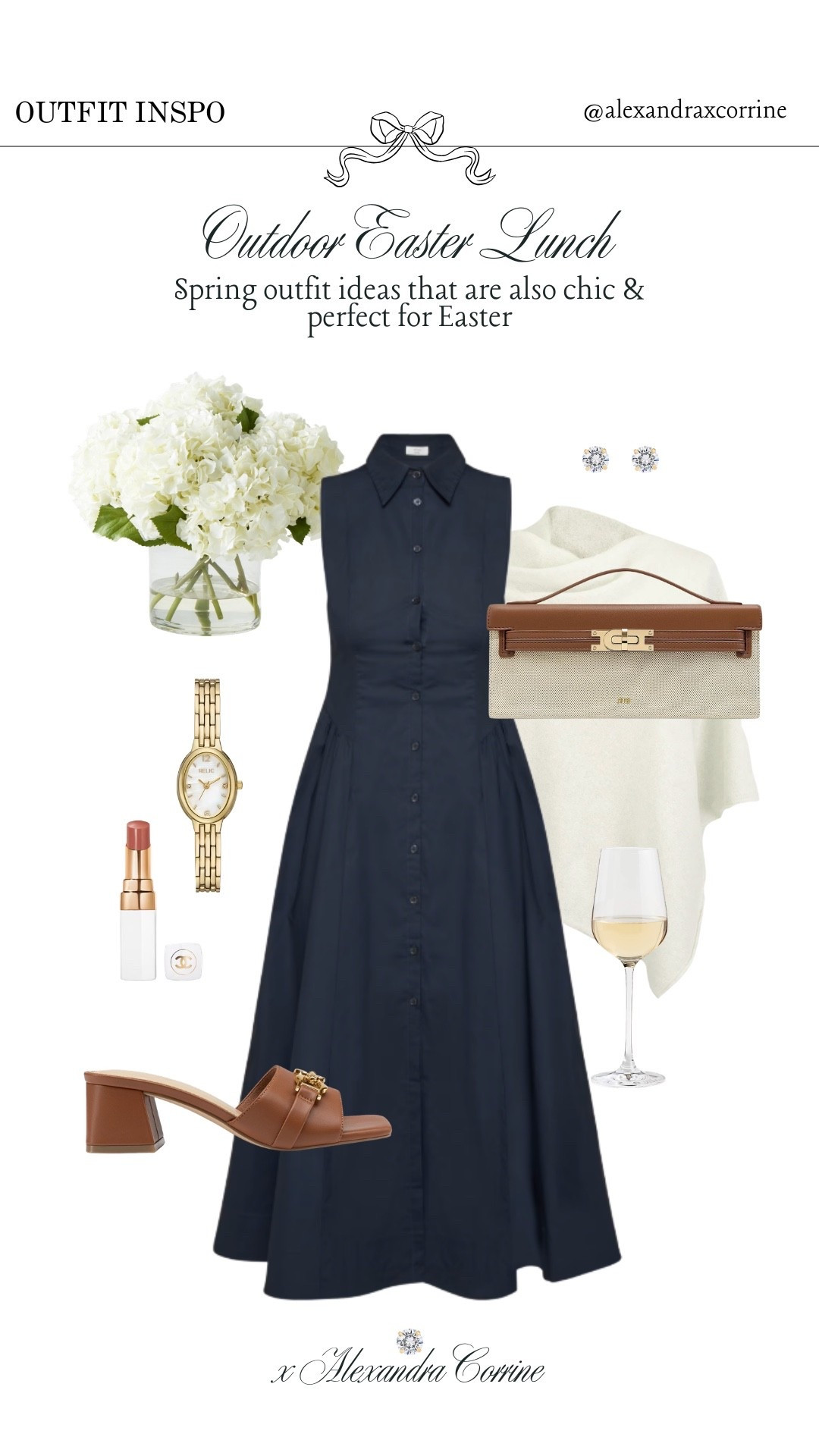 Outdoor Easter lunch 🥂 spring outfit ideas that are also chic & perfect for Easter 🤍

Spring outfit inspo, outfit ideas, Easter outfit of the day, ootd, Easter holiday, Easter dresses, navy blue and tan brown, brunch, chic outfit inspo, tan accessories

#LTKSeasonal #LTKootd