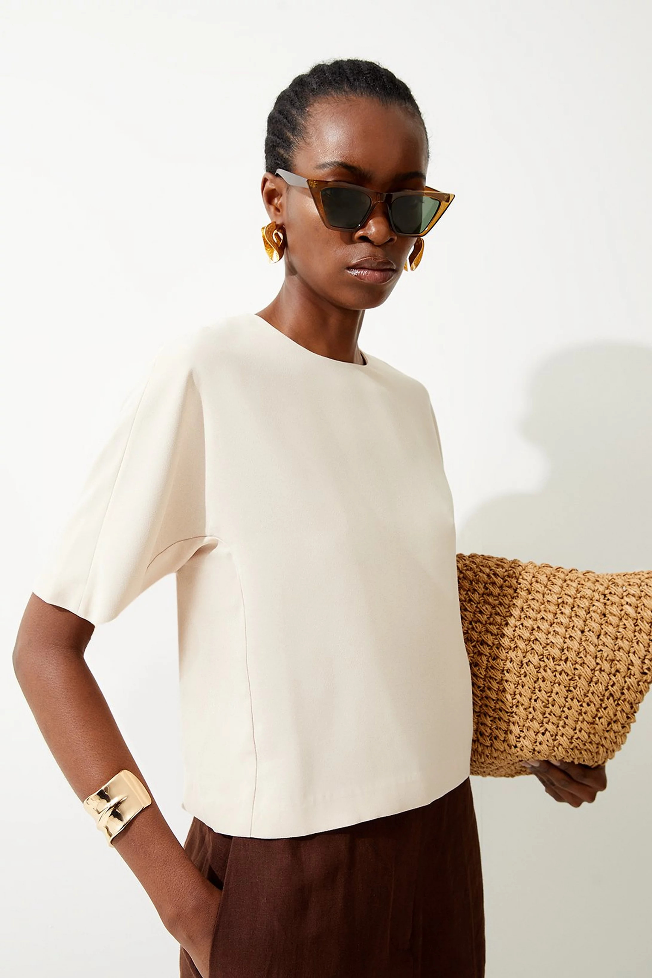 Satin Back Crepe Woven Top | Karen Millen US