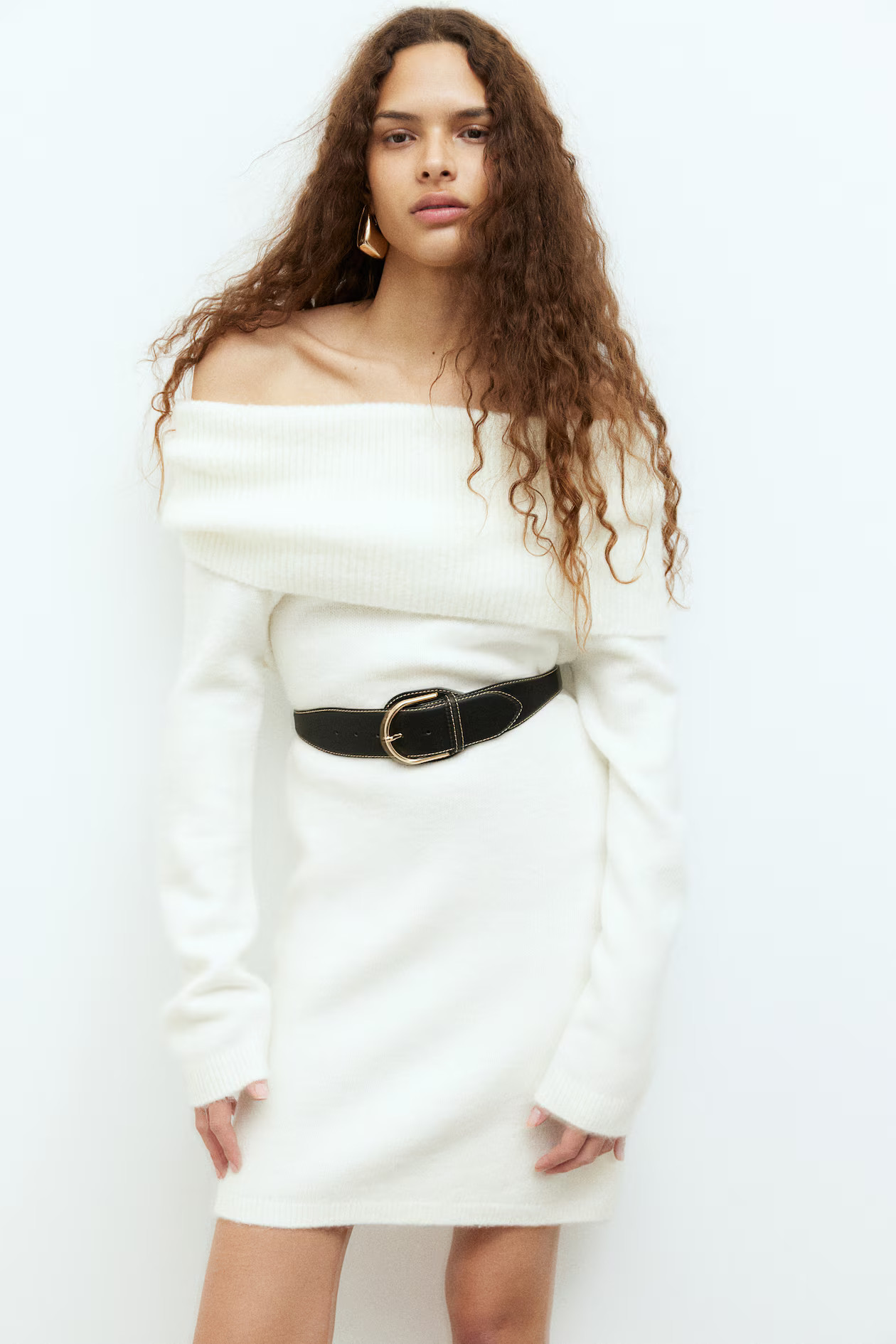 Off-the-Shoulder Knit Dress - Cream - Ladies | H&M US | H&M (US + CA)