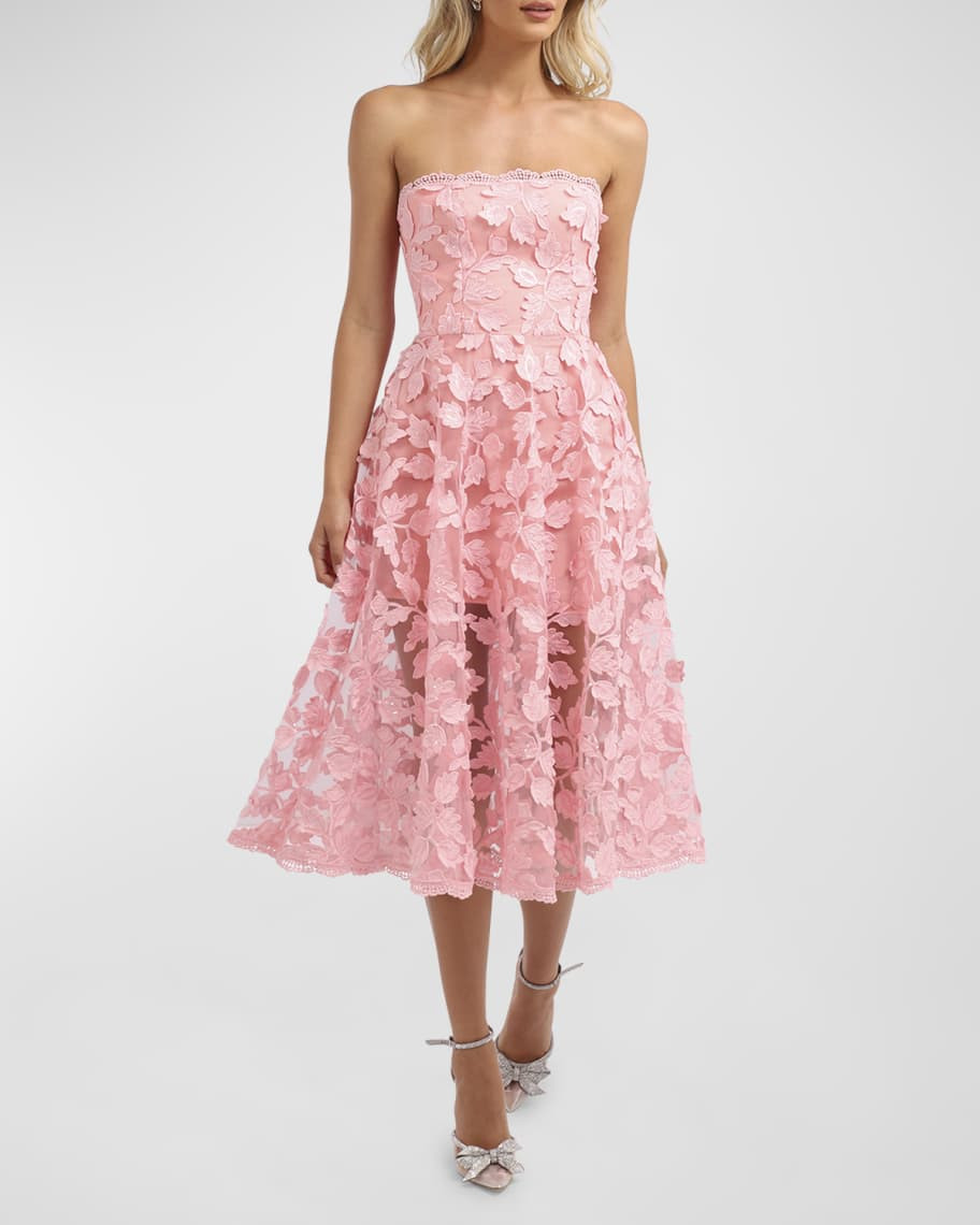 HELSI Florence Strapless Lace Applique Midi Dress | Neiman Marcus