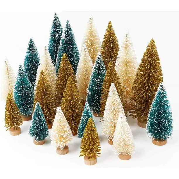 24PCS Artificial Mini Christmas Trees Bottle Brush Mini Sisal Trees with Wood Base for Christmas ... | Walmart (US)