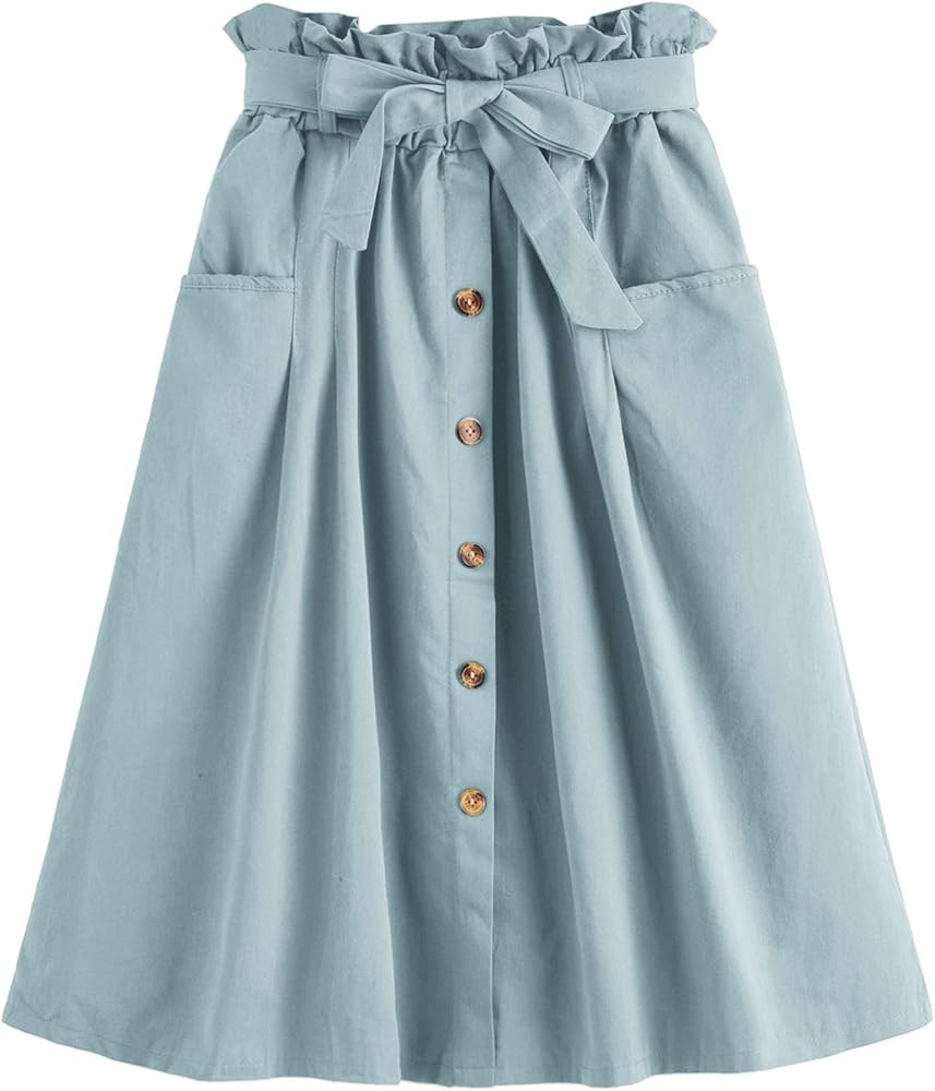 SweatyRocks Women's Casual High Waist Pleated A-Line Midi Skirt with Pocket | Amazon (US)