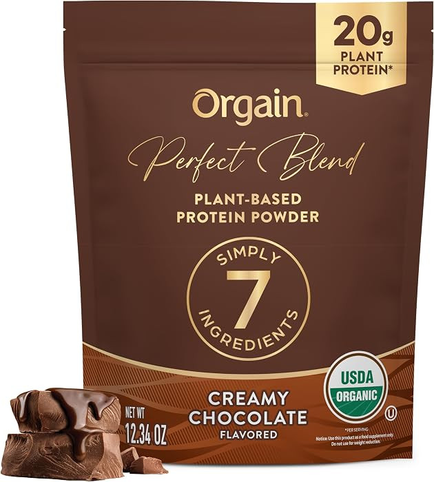 Orgain Organic Vegan Perfect Blend Protein Powder, 20g Clean Plant Protein, 7 Ingredients, <1g Su... | Amazon (US)