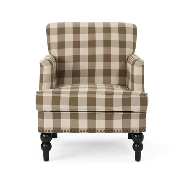 34.5" Black and Brown Checkered Contemporary Handcrafted Club Chair | Walmart (US)