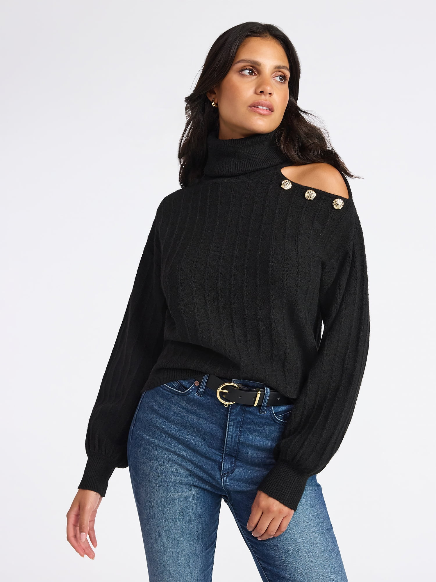 Sofia by Sofia Vergara Women's Mock Neck Button Pullover Sweater, Mid Weight, Sizes, XS-XXXL | Walmart (US)