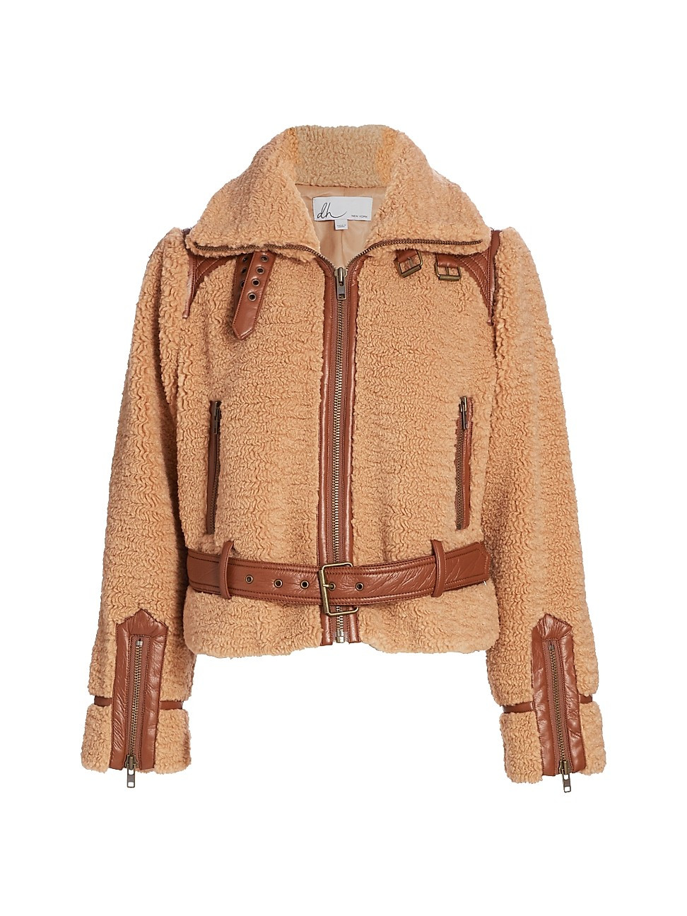 DH New York Women's Alison Faux Shearling Moto Jacket - Hazel - Size Medium | Saks Fifth Avenue