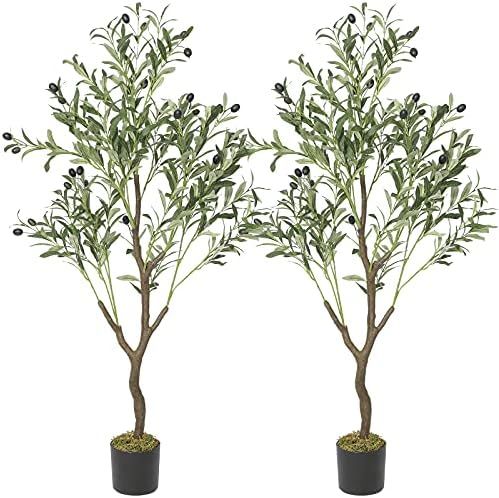 VIAGDO Artificial Olive Tree 4ft Tall Fake Potted Olive Silk Tree Large Faux Olive Branches and Frui | Amazon (US)