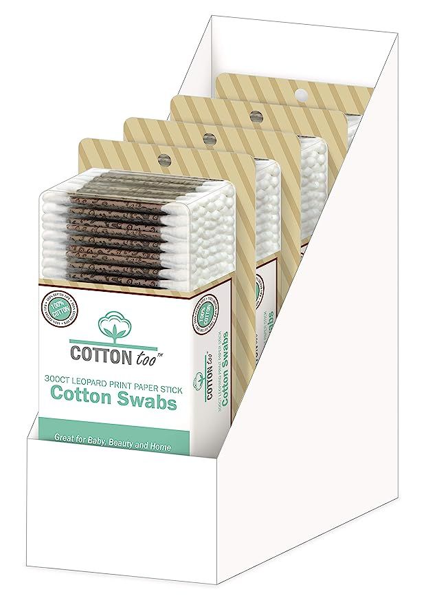 Cotton Too 300 Count Cotton Swab With Printed Paper Stick, 4 Pack | Amazon (US)