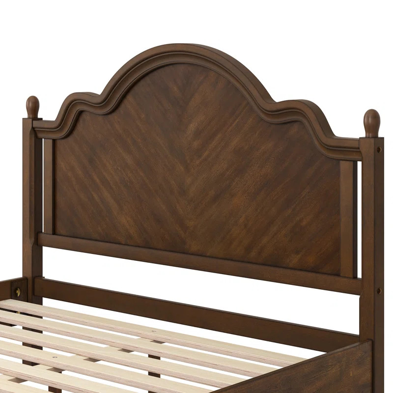 Mid-Century Modern Solid Wood Bed with Herringbone-Inspired Pattern Headboard | Wayfair North America